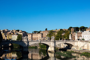 View to city of Rome and Tiber from Saint Angelo bridge
