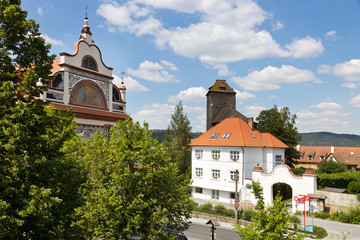 rotunda and castle from 1200, Tynec nad Sazavou town, Central Bohemian region, Czech republic
