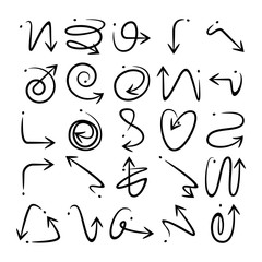 doodle curved arrows icons vector set 