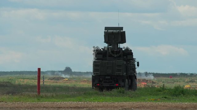 Anti-Aircraft Artillery System Burst Shooting on a Range
