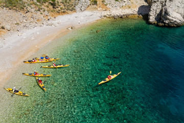 Group of sea kayak on the beach, Adriatic Sea, Croatia