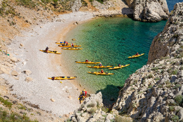 Group of sea kayak on the beach, Adriatic Sea, Croatia