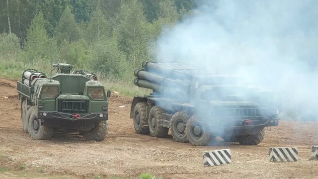Two Russian Smerch-M Heavy Multiple Rocket Launchers