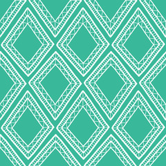 Abstract diamond vector seamless repeat pattern background in green and white.