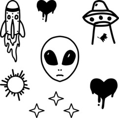 alien pack clip art rocket heart alien face planet stars abduction