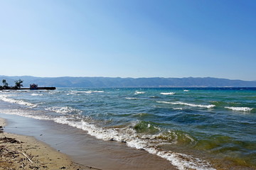 Waves of Lake Ohrid on the shores of Naum Monastery