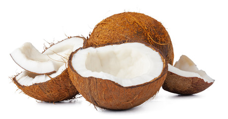 close up of a coconut craked into pieces