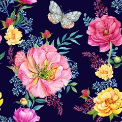 Behang Peonies watercolor, seamless, pattern,  © mitrushova