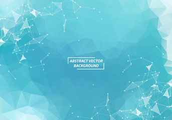 Blue Polygonal background molecule and communication. Connected lines with dots. Minimalism chaotic illustration background. Concept of the science, chemistry, biology, medicine, technology.