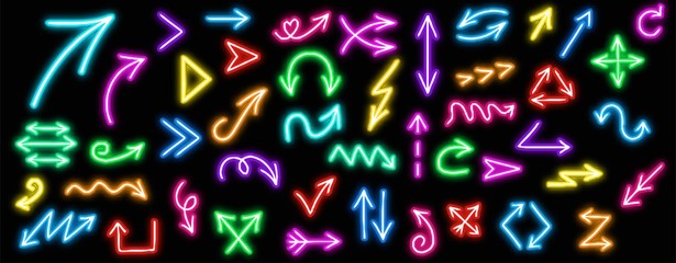 Neon  arrow vector set.Neon  arrow billboard set.Neon  arrow lamp vector set. © Rey