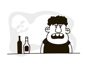 Drunk man vector. Funny vector. Bad habits.
