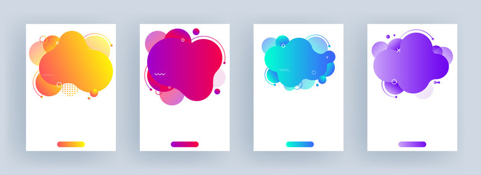 Set of template or flyer design with colorful abstract fluid art effect on white background.
