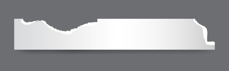 Paper strip with torn edges. Piece of ripped white paper and soft shadow for web and print.
