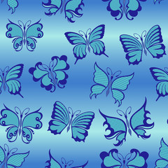 Fototapeta premium Seamless pattern with butterflies in blue hues