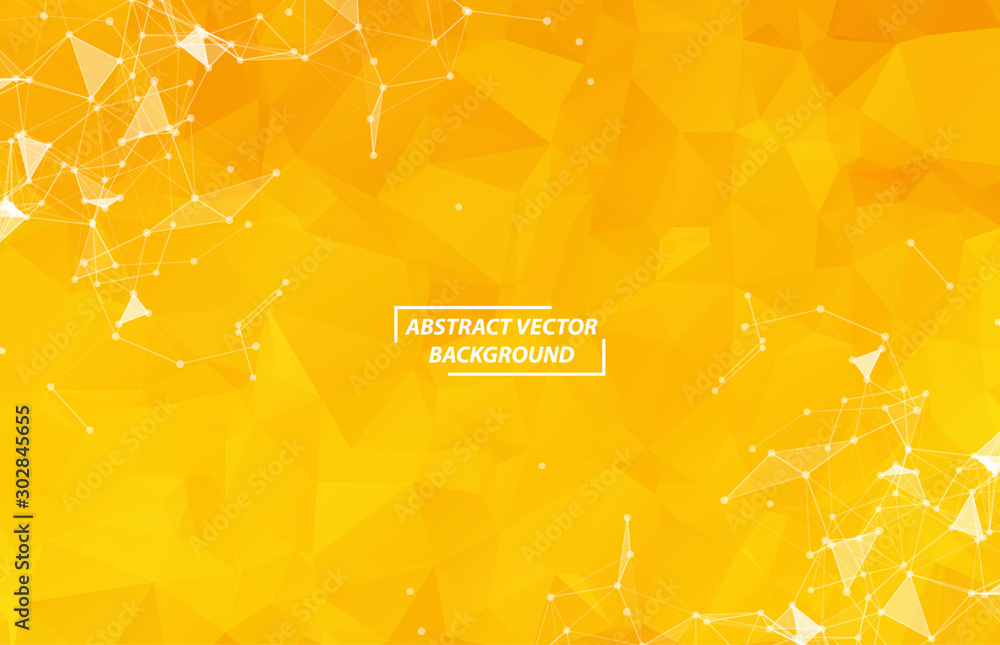 Poster abstract geometric yellow polygonal background molecule and communication. connected lines with dots