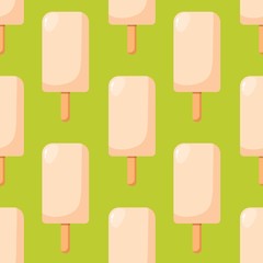 Bright flat seamless pattern with ice cream. Vector geometric hot summer Illustration for local farm market or some handmade icecream with background