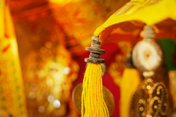 close up of umbrella in hindu temple in bali -indonesia