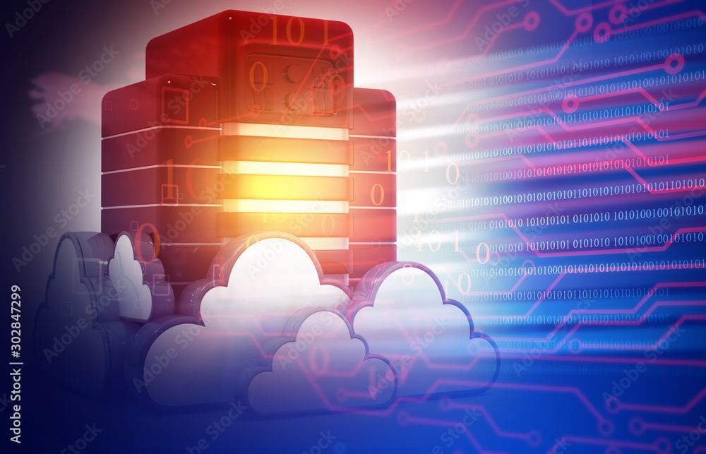 Poster globe with cloud computing on abstract technology background. 3d illustration.