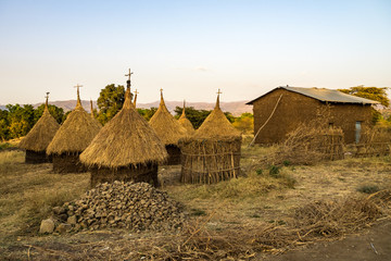 Fototapeta na wymiar Traditional Ethiopian Hut near the Blue Nile falls, Tis-Isat in Ethiopia