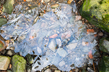 Frozen water on rocks