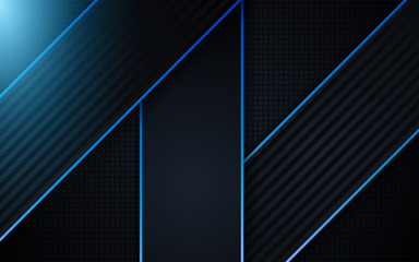 Trendy dark blue paper shapes background with light and line blue technology textured background. Modern design style vector template for element cover business, banner advertising, card corporate
