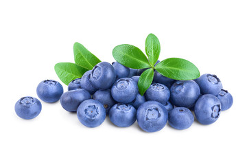 fresh blueberry with leaves isolated on white background closeup