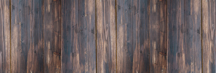 Panoramic dark stripe wooden plank and the empty for copy space wallpaper and background decoration.