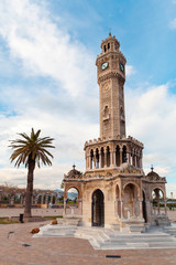 Fototapeta na wymiar Old clock tower at Konak square, Izmir, Turkey
