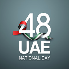 48 National day banner with realistic UAE ribbon flag. holiday illustration card 48 UAE National day Spirit of the union United Arab Emirates, Flat design Logo Anniversary Celebration Abu Dhabi Card
