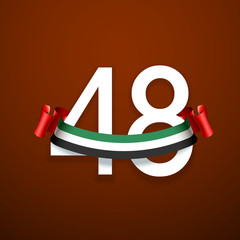 48 National day banner with realistic UAE ribbon flag. holiday illustration card 48 UAE National day Spirit of the union United Arab Emirates, Flat design Logo Anniversary Celebration Abu Dhabi Card