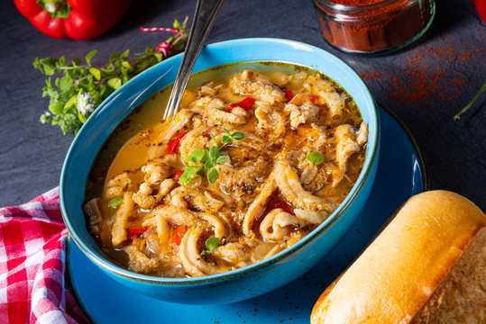 flaczki - fresh and spicy tripe soup with herbs