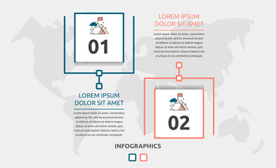 Vector flat infographic template. Line square with text and icons for two diagrams, graph, flowchart, timeline, marketing, presentation. Business concept with 2 options