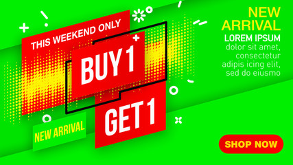 Cyber Monday Mega Sale banner template design poster for business promotion. This Weekend special offer - Buy 1 Get 1 Free. Green and red Vector illustration. Store label web site Communication poster