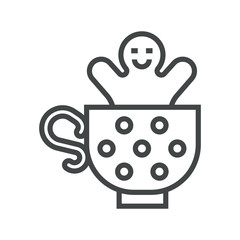 Line icon tea with cookies in shape of man