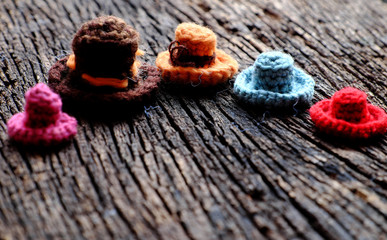 amigurumi craft cute for decor, colorful tiny cowboy hat crochet from yarn