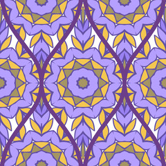 Floral Geometric Pattern With Hand-Drawing Seamless. Vector illustration. Brown pink purple color