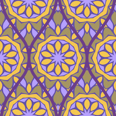 Floral Geometric Pattern With Hand-Drawing Seamless. Vector illustration. Brown pink purple color