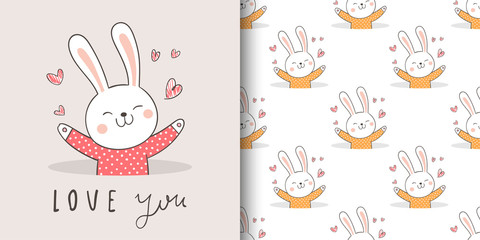 Greeting card and print patter rabbit for fabric textiles kids.