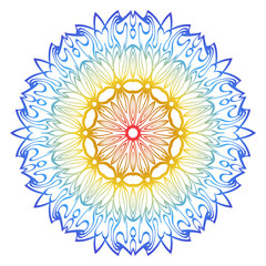 Fototapeta na wymiar Ornamental Circle Pattern. Hand Draw Mandala. Vintage Decorative Elements. Vector illustration. Red, yellow, blue gradient. For Book, Greeting Card, Invitation, Tattoo. Anti-Stress Therapy Pattern.