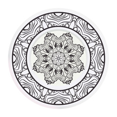 decorative plates for interior design. Empty dish, porcelain plate mock up design. Vector illustration. Decorative plates with Mandala ornament patterns. Home decor background.