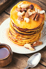 Pancakes stack with nuts
