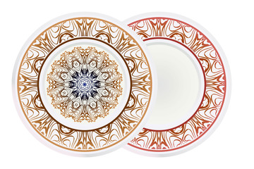 Set of round floral frame and mandala ornament. Vector illustration.