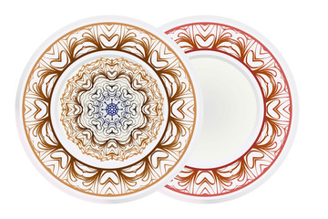 Set of round floral frame and mandala ornament. Vector illustration.