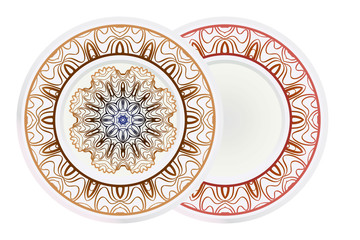Set of round floral frame and mandala ornament. Vector illustration.
