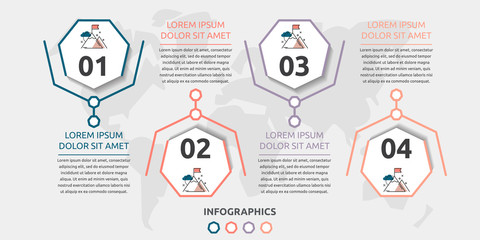 Vector flat infographic template. Line heptagon with text and icons for four diagrams, graph, flowchart, timeline, marketing, presentation. Business concept with 4 options