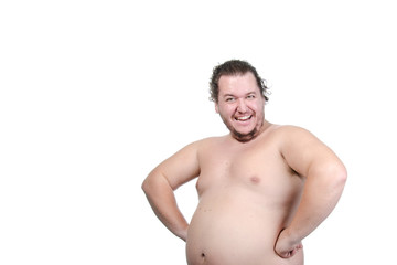 Sports nutrition, diet and healthy lifestyle. Funny fat guy.