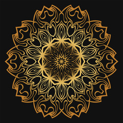 Luxury golden color Hand-Drawn Henna Ethnic Mandala. Circle lace ornament. Vector illustration. for coloring book, greeting card, invitation, tattoo. Anti-stress therapy pattern.