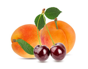 Apricot with cherry isolated on white background with clipping path