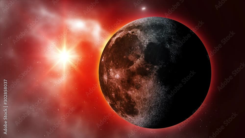 Wall mural color galaxy with moon and sun. sunrise and sunset in space on moon. sun and moon rotating and appro