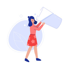 Girl Drinking Fresh Clean Water from Big Transparent Glass to Keep Body Healthy Vector Illustration